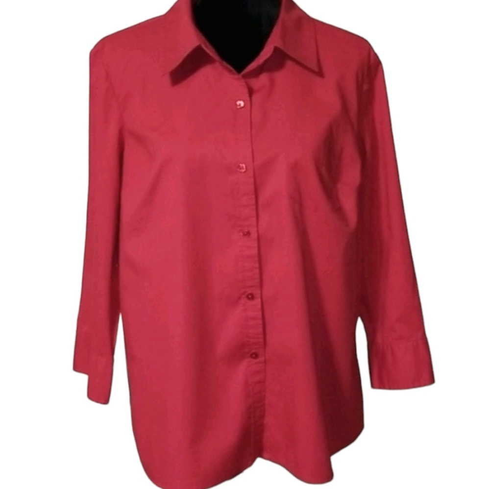 St John's Bay | Button Down Collared Blouse Red XL
